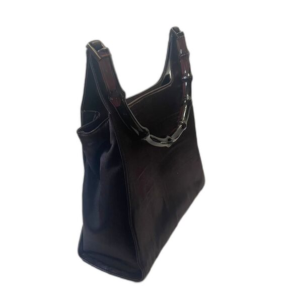 Vintage GUCCI Women's Bamboo Handle Hobo Satin Brown Shoulder Handbag - Picture 2 of 13